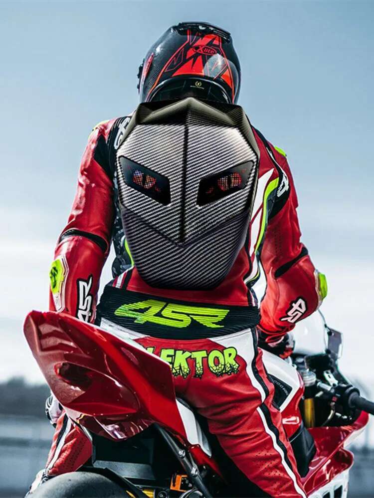 Rider LED Backpack Light Bluetooth Carbon Fiber School Bags Hardshell Motorcycle Riding Full Helmet Backpacks Rugzak