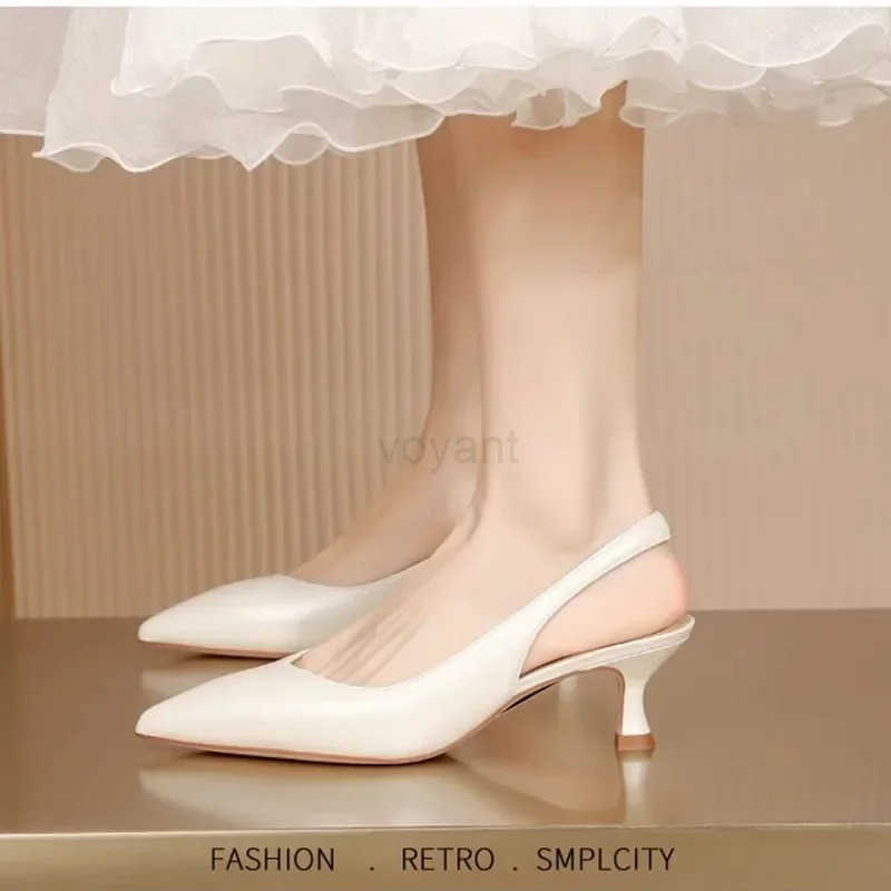 Elegant High H Silver Pumps Wen 2024 Summer Slingbacks Pointed Toe Par Shoes Wan Solid Thin Heeled Sandals Ladies Z250326