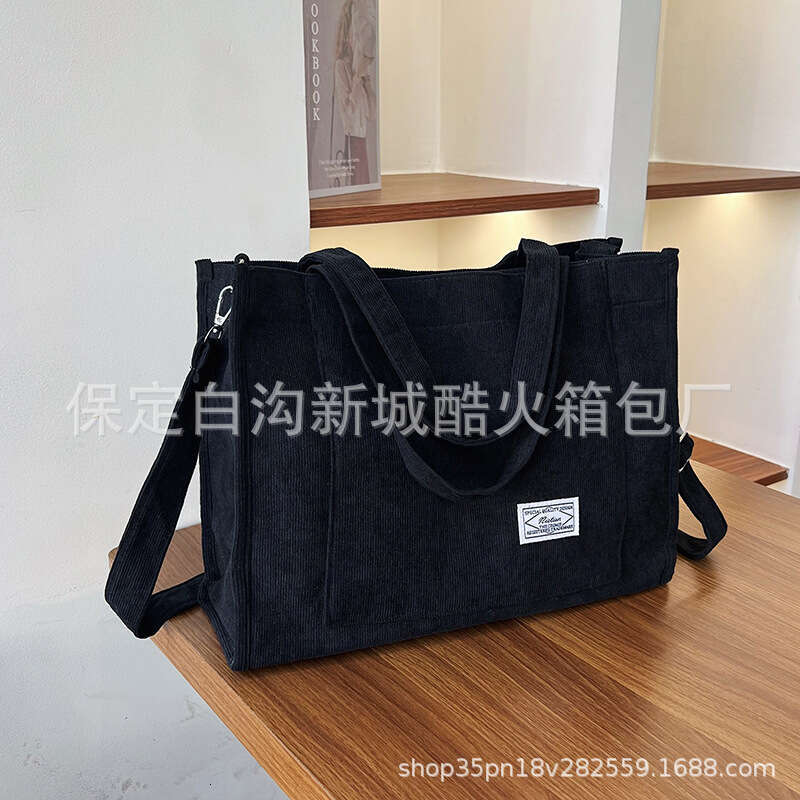 Computer corduroy shoulder handbag, 2024 new tote Korean version, fashionable Sen series crossbody bag, large capacity