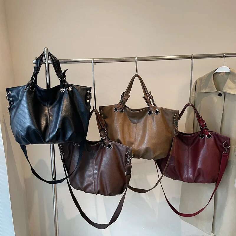 LEFTSIDE Women Korean Fashion Large PU Leather Handbags And Purses Vintage 2024 Winter New Trend Y2k Tote Lady Shoulder Bag