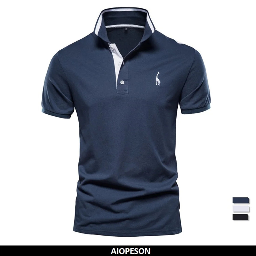 AIOPESON Cotton Mens Polos Giraffe Embroidery Short Sleeve Polo Shirts for Men High Quality Polos Men Clothing 250324