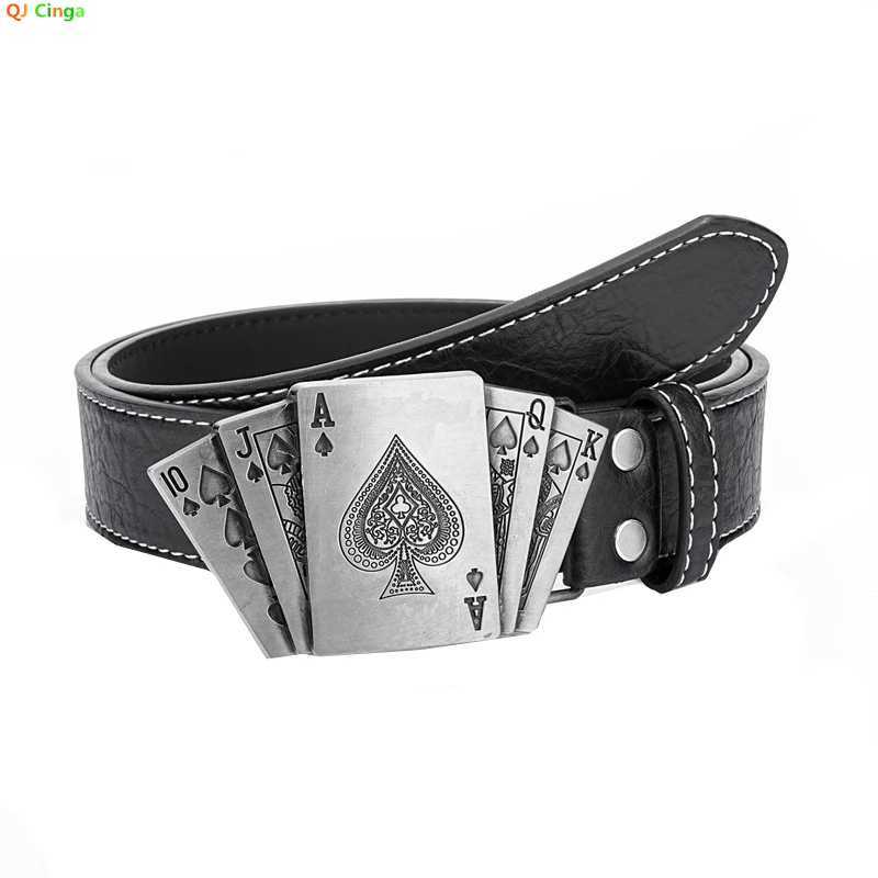 Mens and Womens Black Belt Poker Pattern Belt Fashion and Casual Cinturon Mens Belt W250326