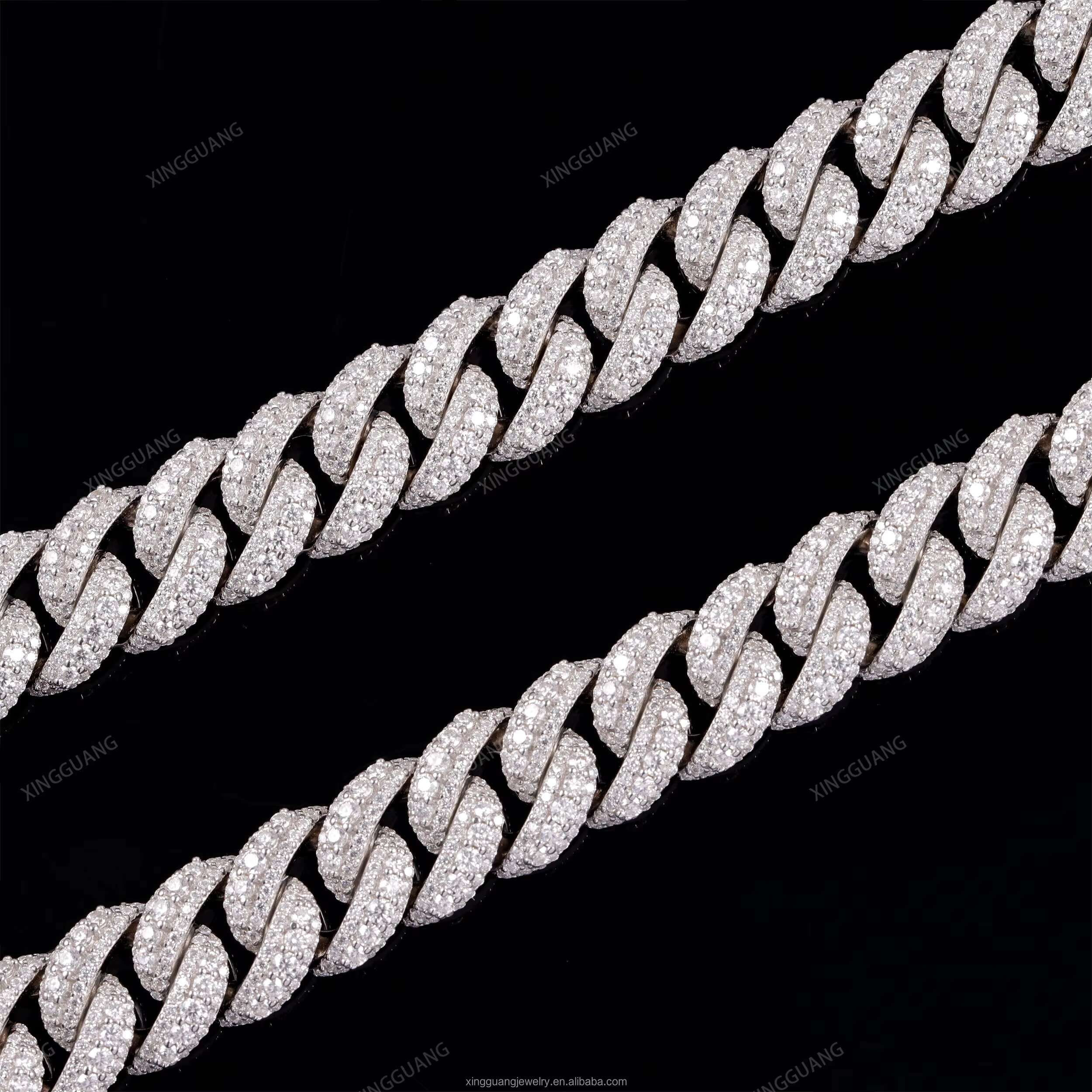 RTS Moissanite Gra Certificated Cuban Chain14mm 18mm 925 Silver Hip Hop Moissanite Pass Diamond Test Cuban Link Chain