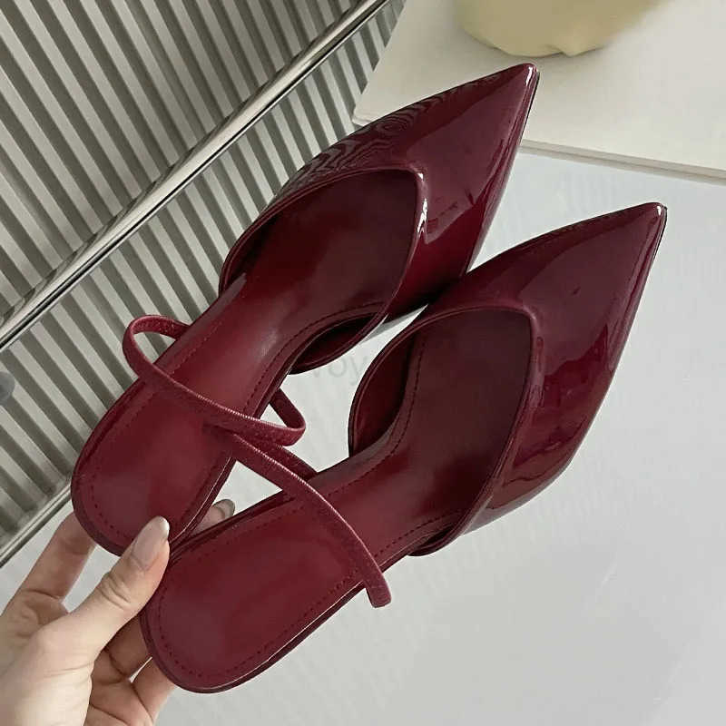 Footwear Shallow Ladies Heeled Sandals Shoes Fashion Pointed Toe Wen Medium H Sandals Shoes Fem Slides Big Size 43 Z250326