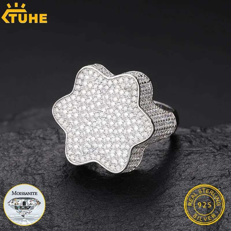 Top Quality Unisex Moissanite Rings For Men Hip Hop Jewelry Sterling Silver 925 Bling Gold Plated 18K White Rings