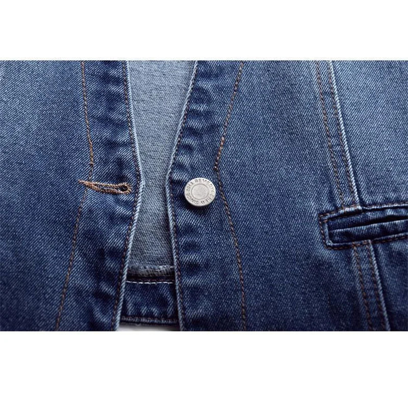Retro denim waist jacket spring ultra-thin sleeveless jacket vest single chest blue casual top 250320