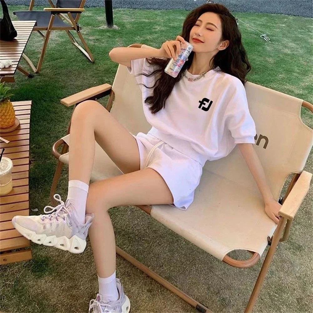 Womens Golf Shirt Summer Loose Casual Sports Shorts Fashion Set High Quality TopShorts Two Piece Set 250320
