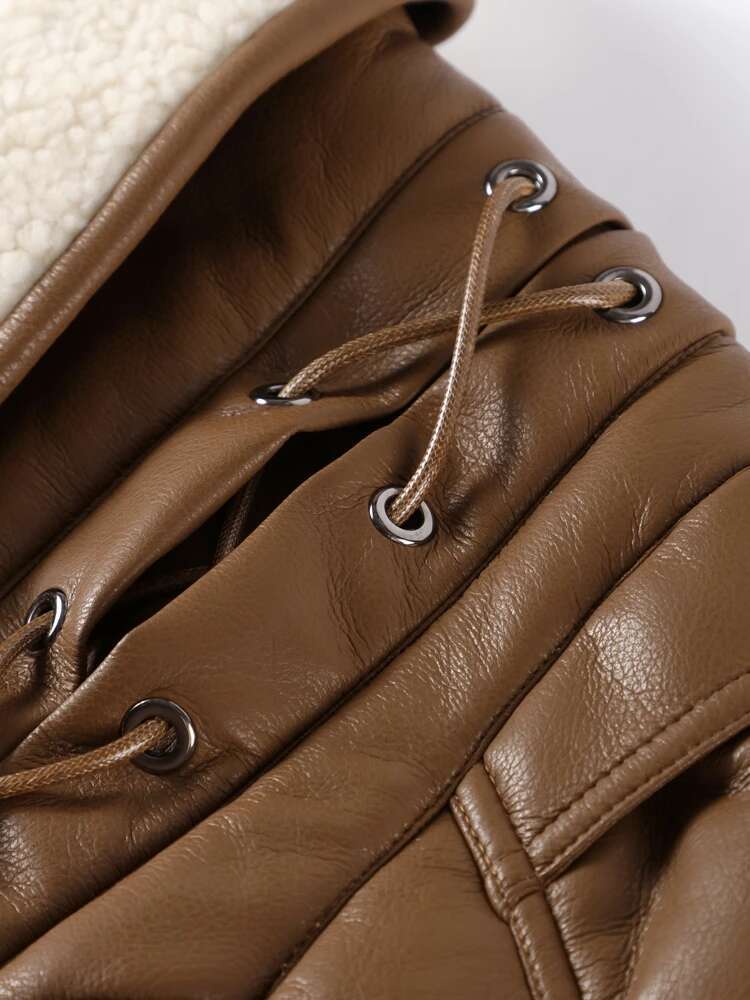 Faux Fur Women's Jacket Street Vintage V-Neck Long Sleeve Belt Female Coat 2024 Winter Thicken Patchwork Chic Hem Lady Outwears