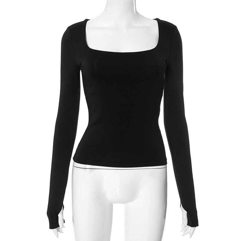 2025S Fashion Designer Y TP Women S Autumn And Winter Sexy Square Collar Set Refers To A Solid Color Waist Slimming Bottom Top T Shirt