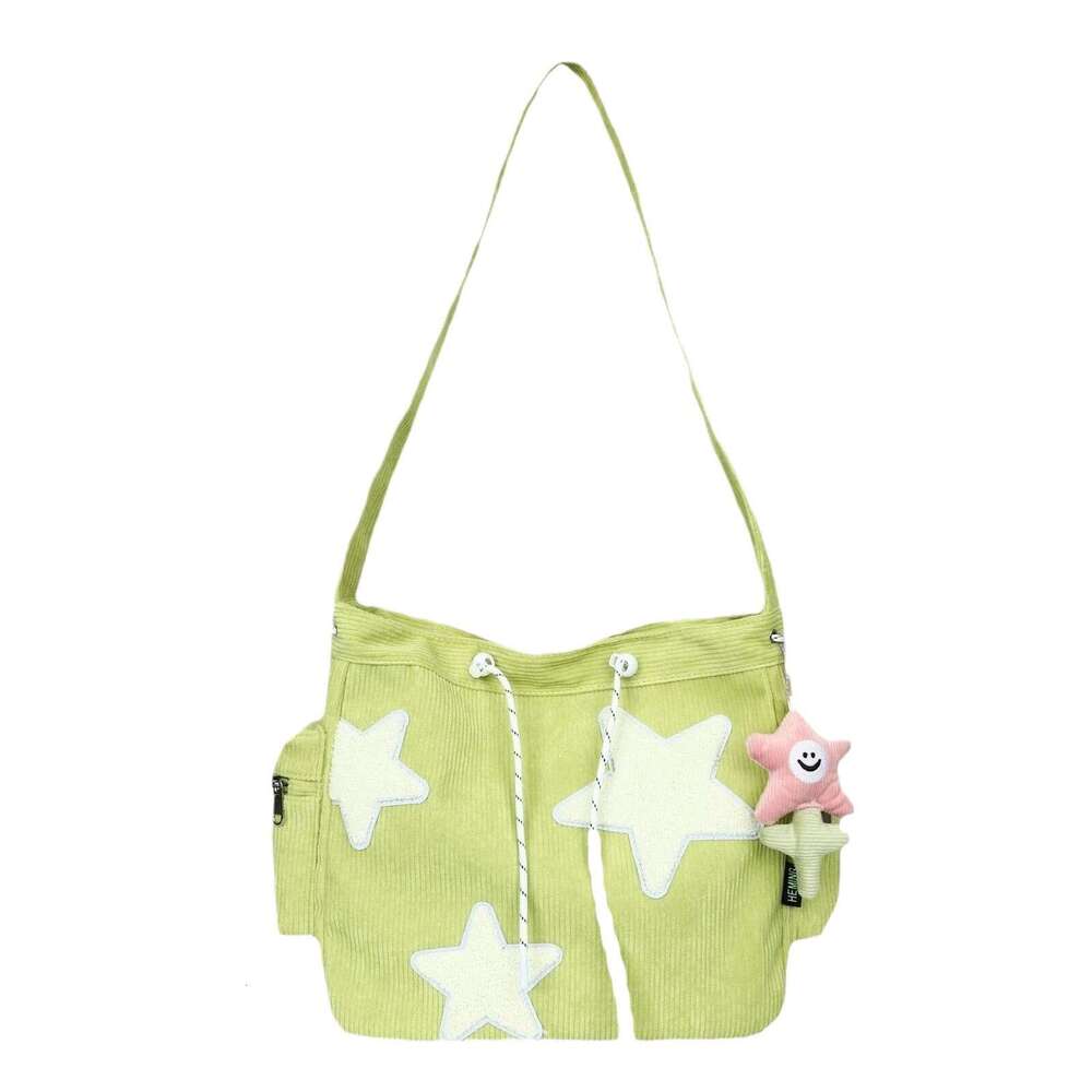 c8 Large capacity corduroy for women's one shoulder ins fashionable and versatile five pointed star crossbody cute student tote bag