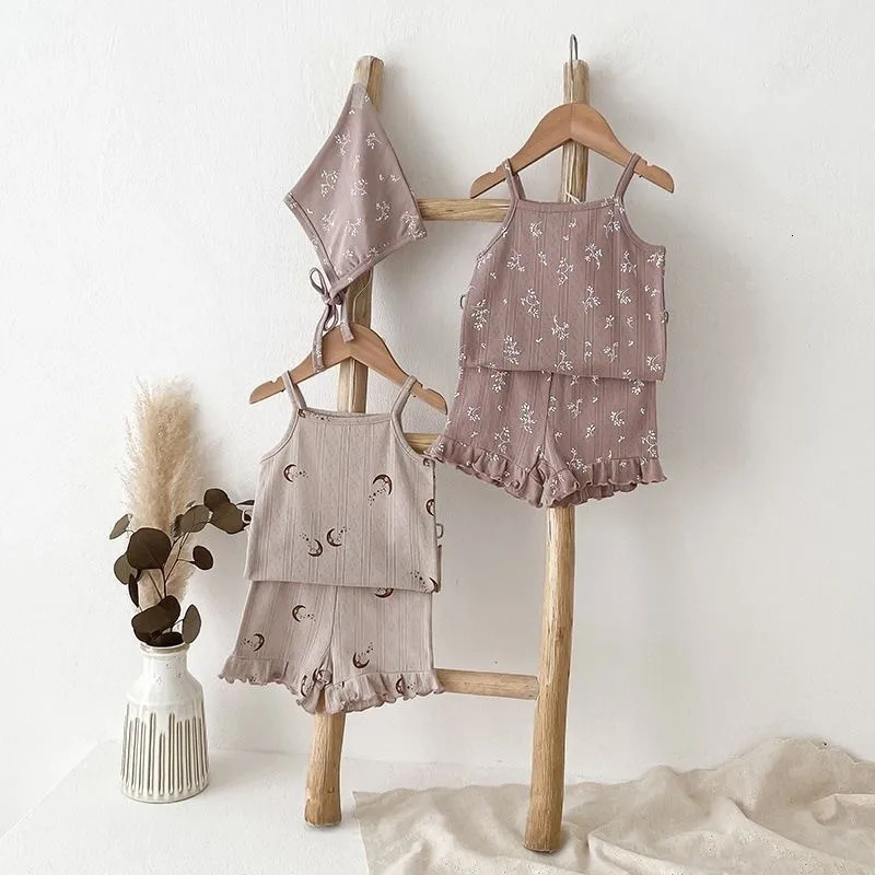 Fashion Baby Girl Cotton Floral Print Clothes Set Strap VestShorts 2PCS Infant Toddler Child Summer Homesuit Baby Clothes 1-10Y 250326