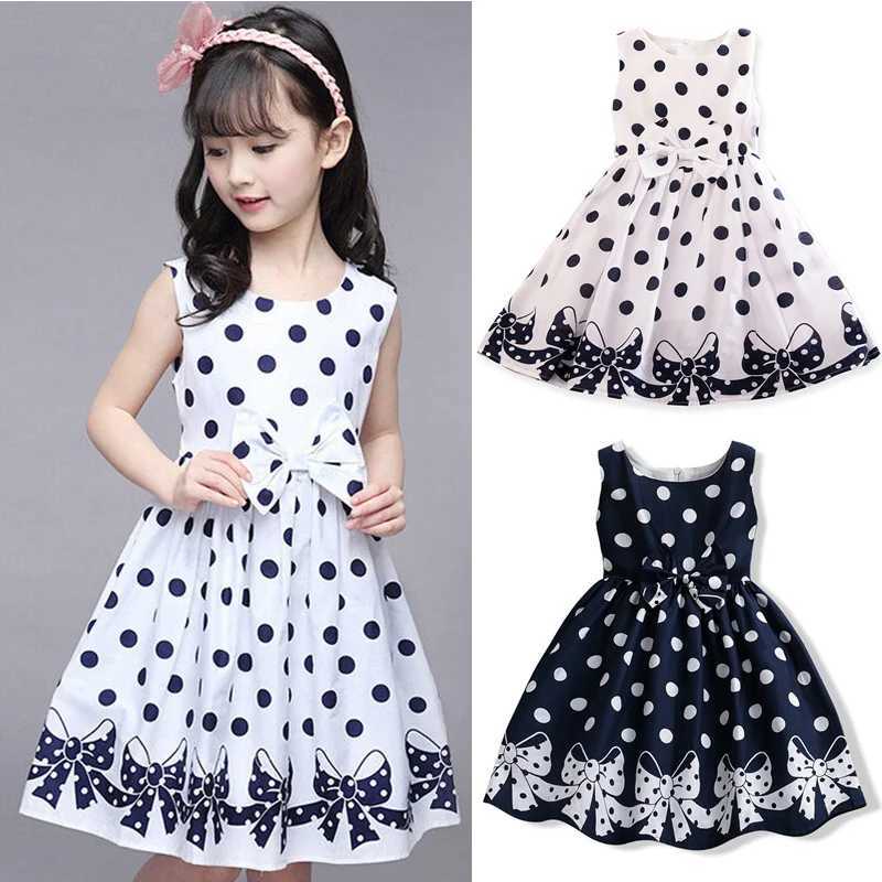 Summer girls short sleeved childrens dress polka dot dress wedding birthday Par Vestidos 3 6 7 9 12 year childrens casual clothing W250326