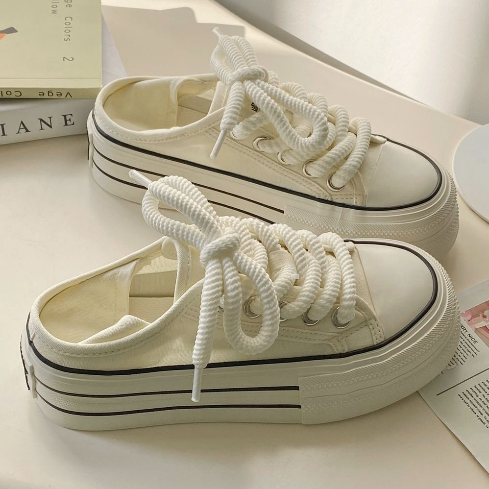Designer Shoes With Cream Thick Sole High-quality Two-layer Canvas Women's Style Summer 2025 New Women's Shoes Breathable Half Drag Single F