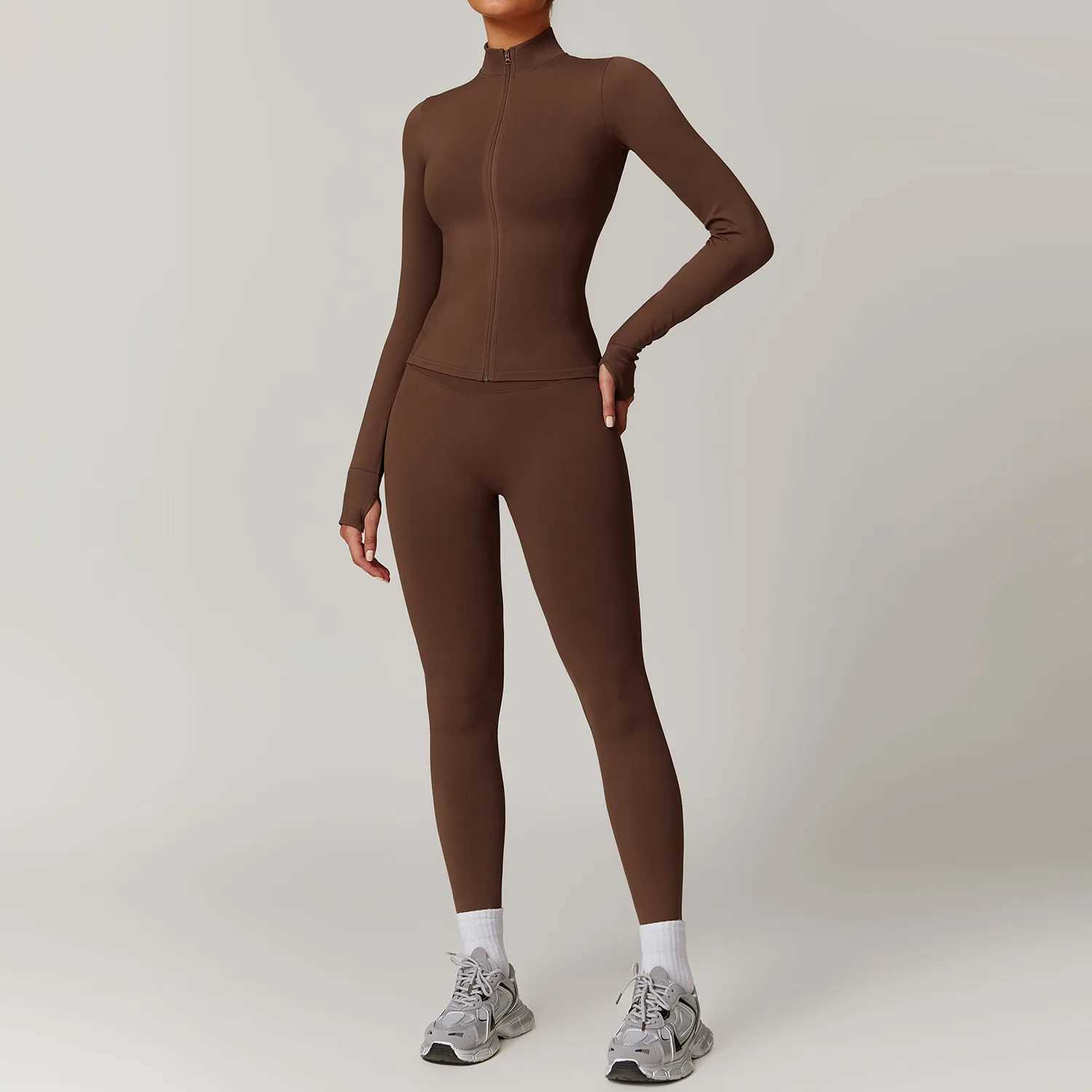 Seamless yoga set gym clothing sports jacket yoga set womens fitness long sleeved jacket track and field clothing sports bra gym leg set W250326
