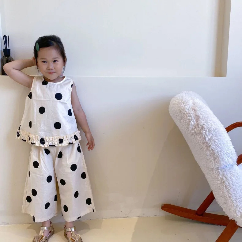 Kids Girls Clothes Suits Summer Children Girl Polka Dot Clothing Set Baby Girl Dot Vest Pants 2pcs Clothing Sets 250326