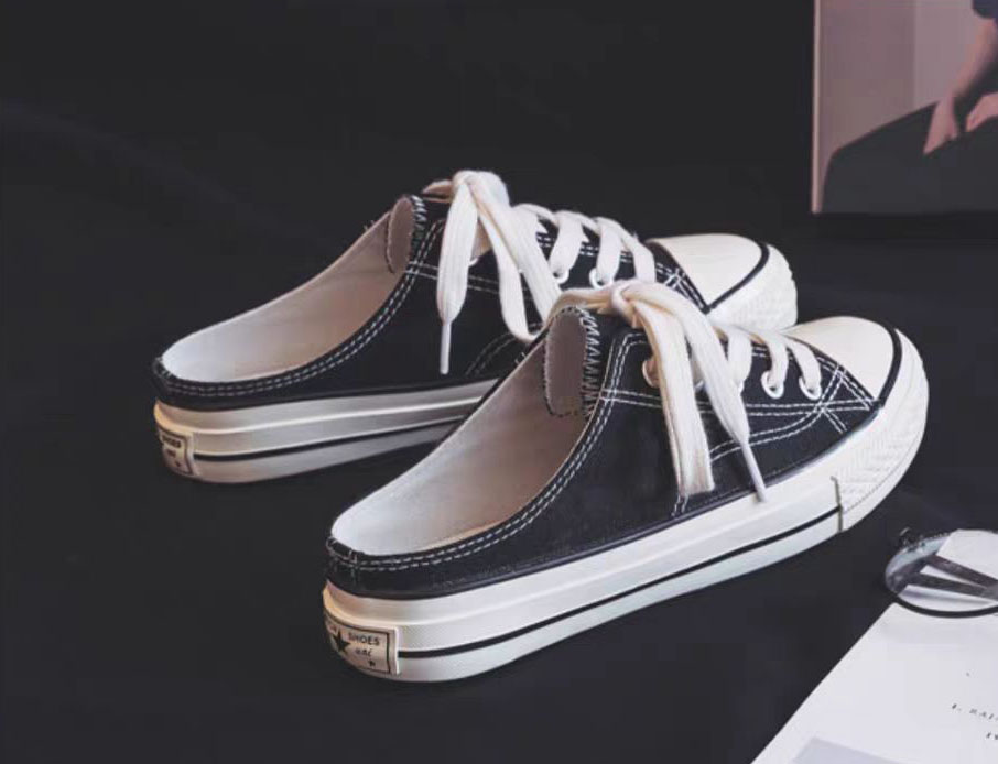 designer shoes new Women's half-drag white sneakers Korean version for summer one-step slip-on lazy shoes for students versatile flat canvas shoe