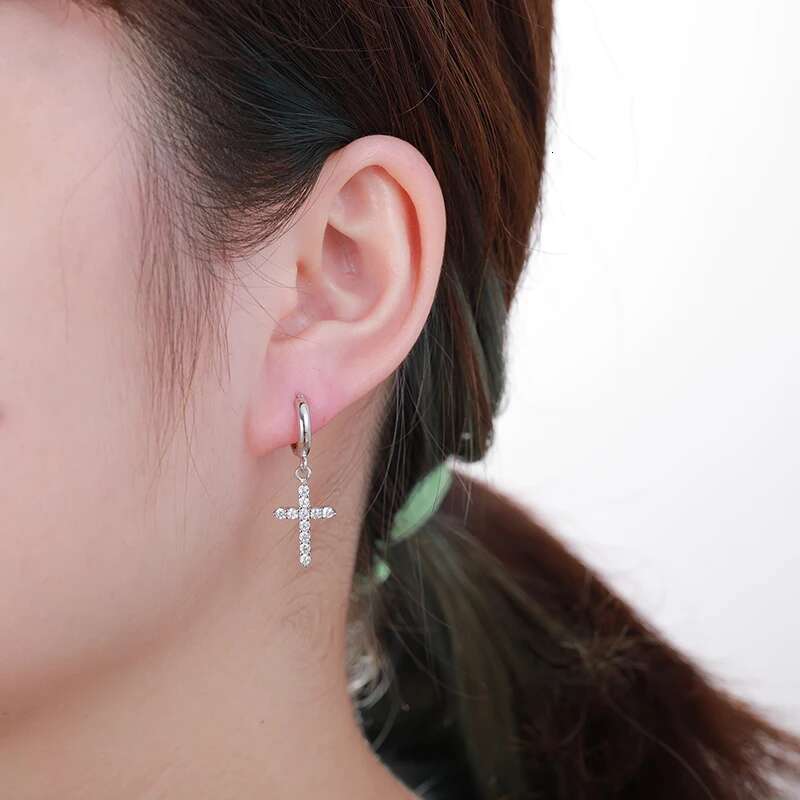 Religion Women Moissanite Cross Earrings 925 Sterling Silver Hip Hop Jewelry