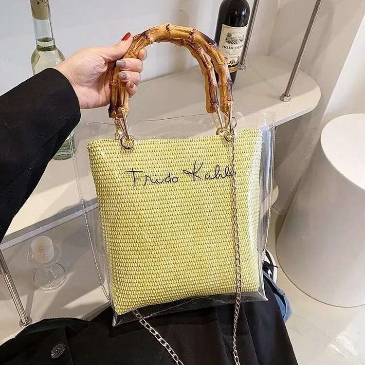 Women's Bags Designer Brand New Fashion Chain Bamboo Crossbody Women's Single Shoulder Hand Transparent Jelly Tote Bucket Bag Hot Sale