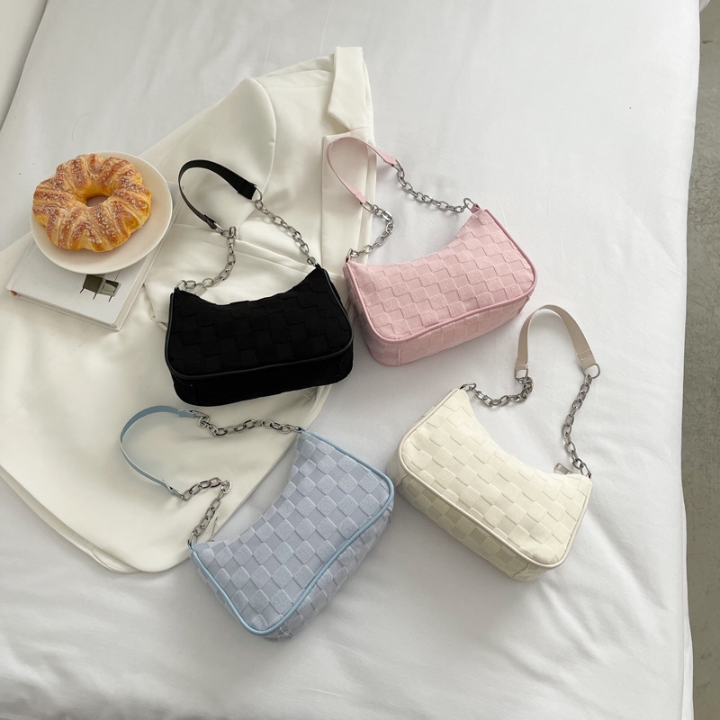 Free shipping Korean fashion canvas plush plaid women's chain shoulder bag