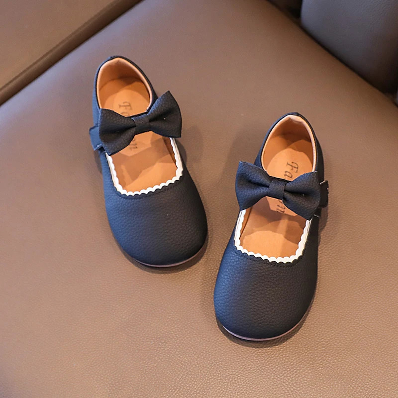 Princess Girls Shoes Toddlers Infants Leather Shoes Childrens Flats With Ribbon Bow-knot PU Patent Leather Kids Mary Janes Soft 250326