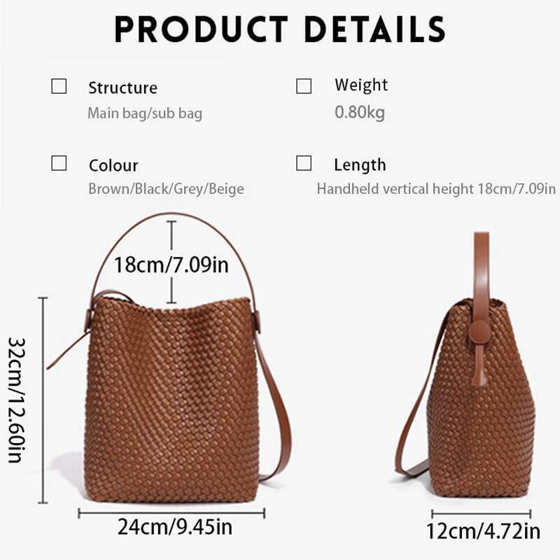Woven Bucket Large Crossbody Casual Shoulder Hobo Faux Leather Shopping Bag Fashion Summer Beach Tote Bags