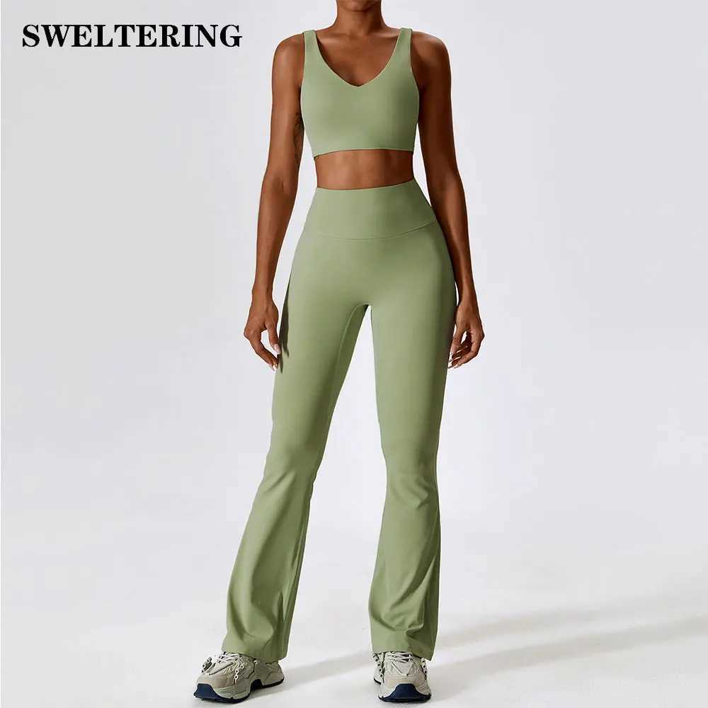 2-piece womens track and field clothes yoga set sportswear gym clothes fitness long sleeved crop tops waist tight sportswear W250326