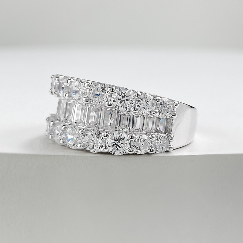 Choucong Handmade Gorgeous Sparkling High Quality Real 100% 925 Sterling Silver Half Princess Cut White Moissanite Diamond Women Wedding Band Ring Gif