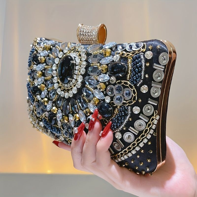 Beaded Rhie Evening Bag, Elegant Box Clutch Purse - For Women