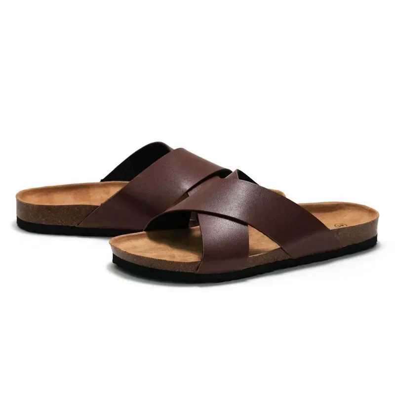 New mens beach cork slider summer womens solid color N-Slip outdoor PU leather slider shoes casual flip sliderXJ250326