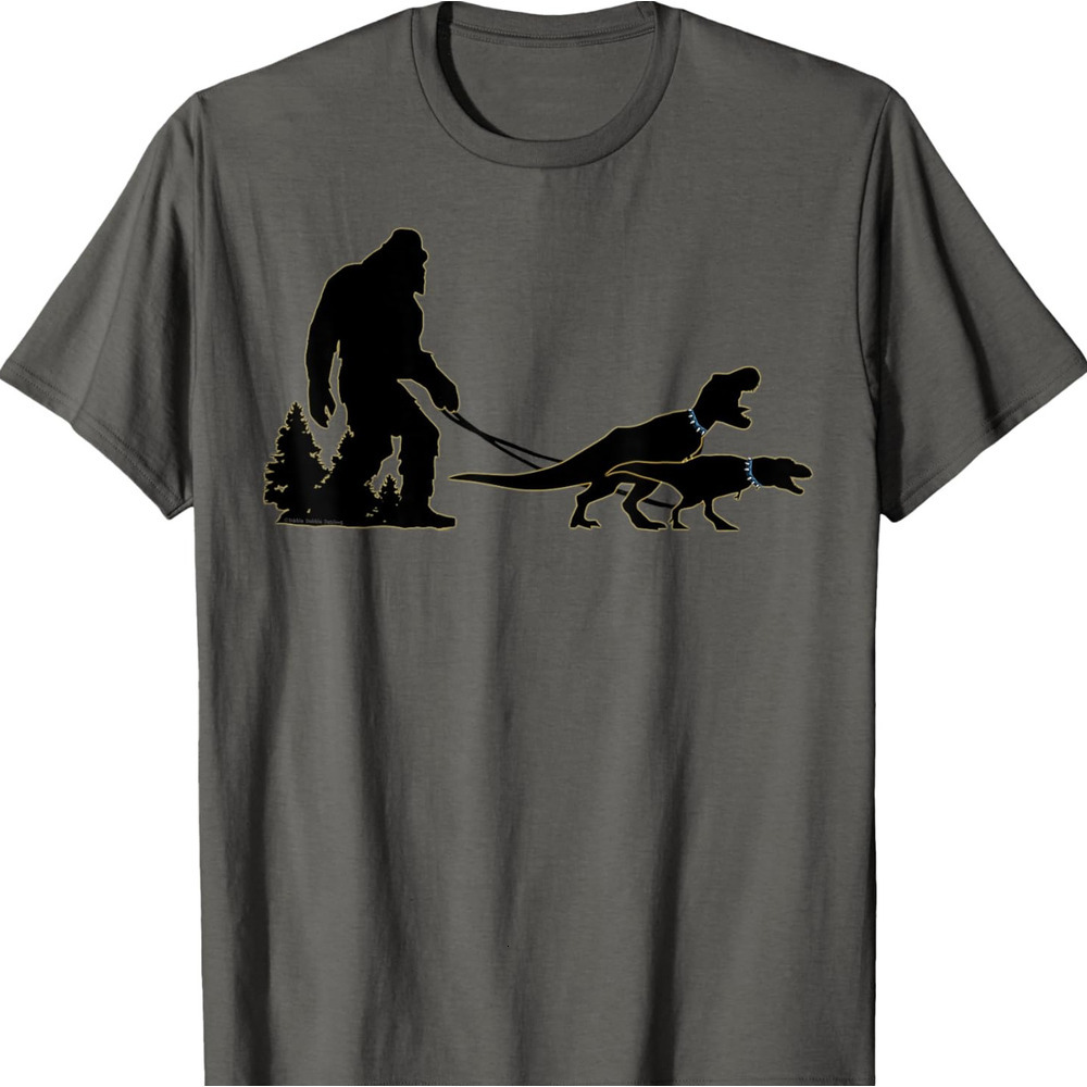 T shirt for Mens Bigfoot Taking His Dinosaurs for a Walk - Bigfoot Graphic Tee Casual Tops Clothes Short sleeve cool
