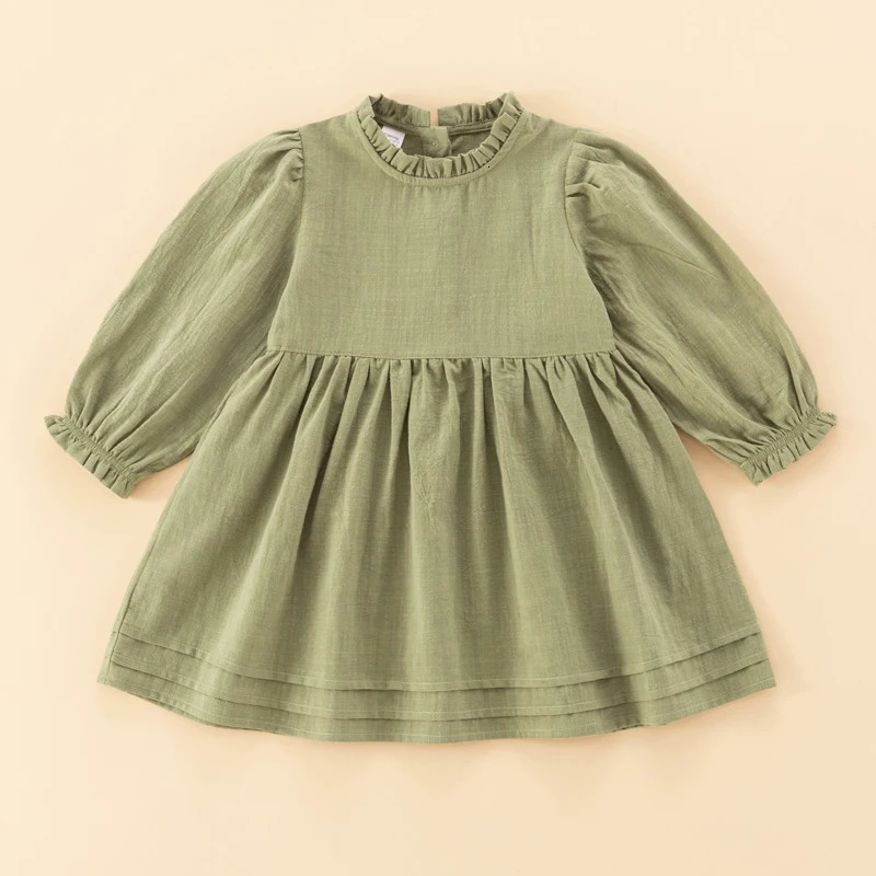 Baby girl dress toddler cotton linen girls dress child clothing comfy soft long sleeve pullover dress 250326