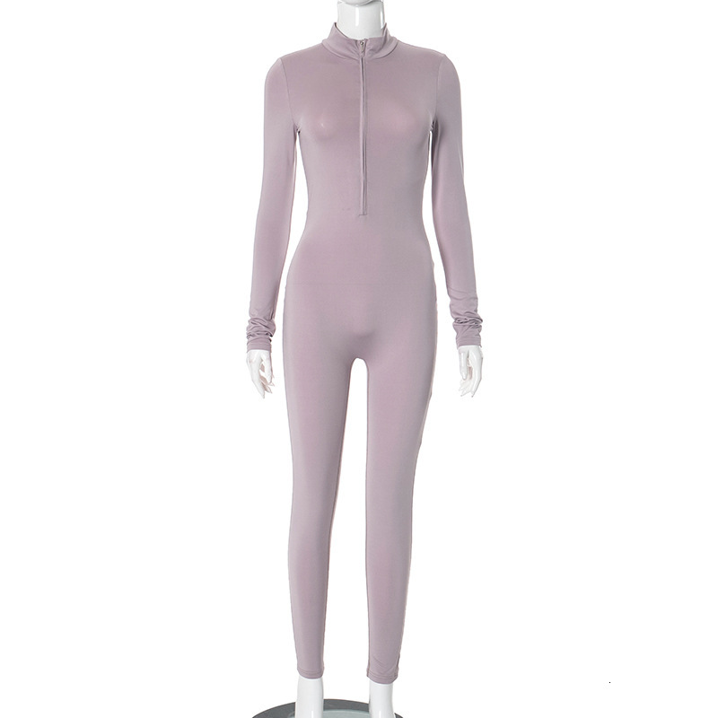 2025S Fashion Designer Y JP Women S Autumn And Winter Semi High Neck Zipper Slimming Solid Color Tight Sports Line Jumpsuit