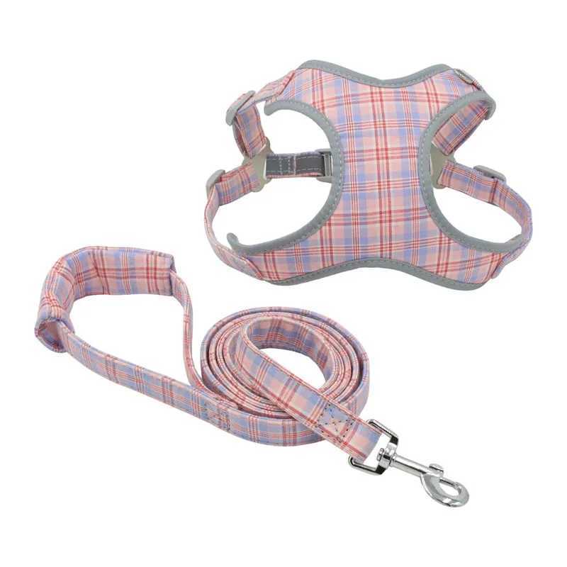 Reflective plain weave dog harness and belt set suitable for small and medium-sized dogs adjustable soft cotton padded vest for walking control X25032