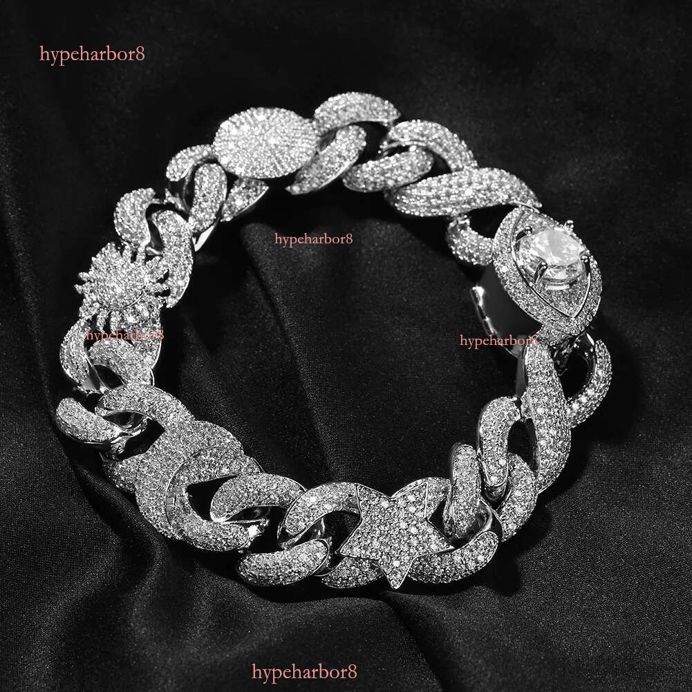 16mm Hip Hop Sun Star Eye Moissanite dias Cuban Chain Necklace Bracelets Gold Plated 5A Zircon Men Jewelry Set for women men