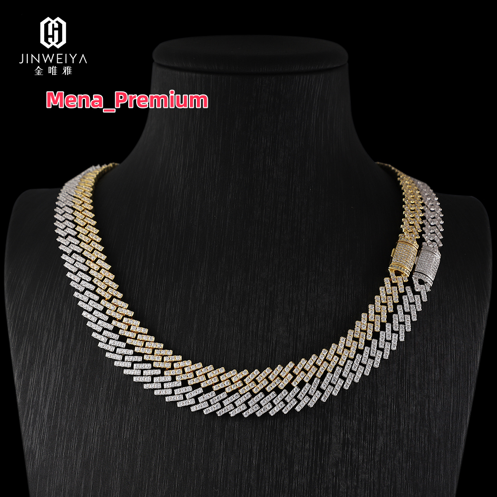 Wholesale Custom Design S925 Silver Moissanite Necklace Trendy Hiphop Cuban Chain in Gold/Silver Plating for Bulk Orders