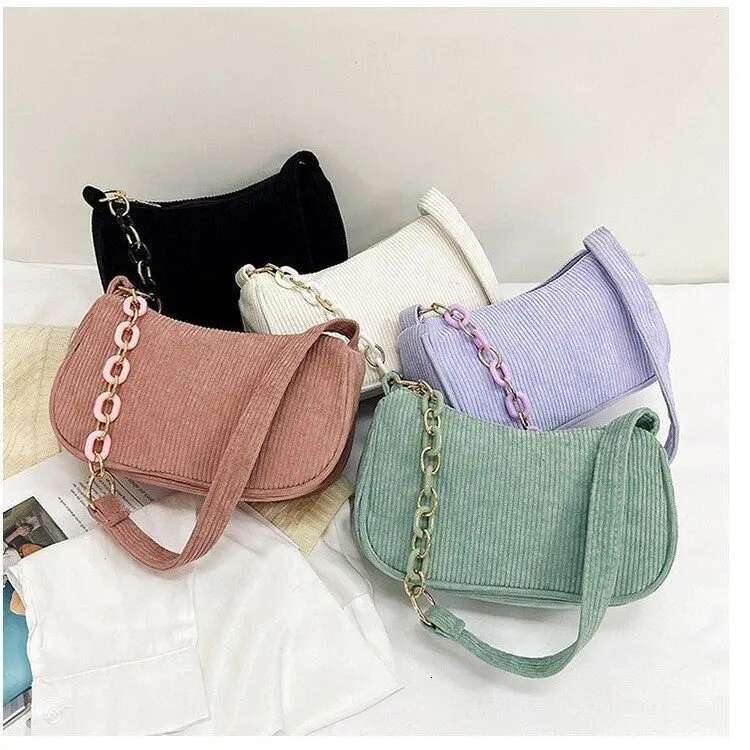 Fashion Vintage Women Annulus Shoulder Bags Handbags Corduroy Underarm Tote Casual Crossbody Zipper Female Handbag Clutch