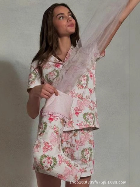 Summer printed set women's sleepwear temperament home wear