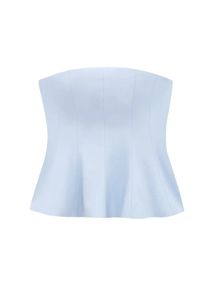 TRZA Women Sexy Fashion Strapless Peplum Bustier Tops Straight Neck Side Zipper Female Camis Mujer 250325