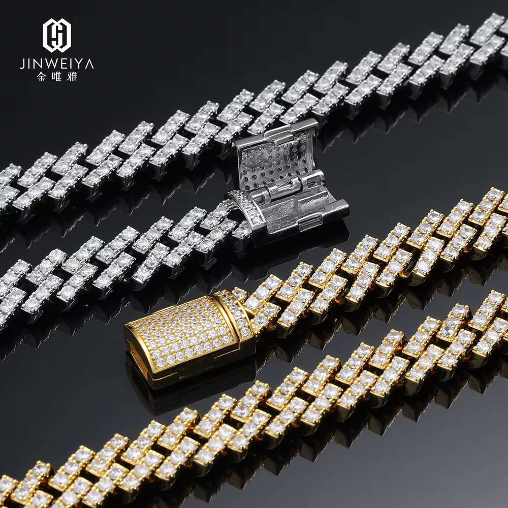Rose Gold Plated 10mm Premium Iced Out Moissanite Necklace High Quality Hiphop Jewelry with Sterling Silver Cuban Link Chain