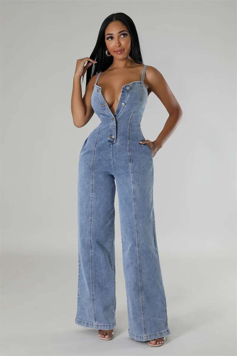 Streetwear Strapless Wide Leg Jeans Jumpsuits Summer Clothes Women Sleeveless Denim Rompers Playsuits One Pieces Overalls Outfit