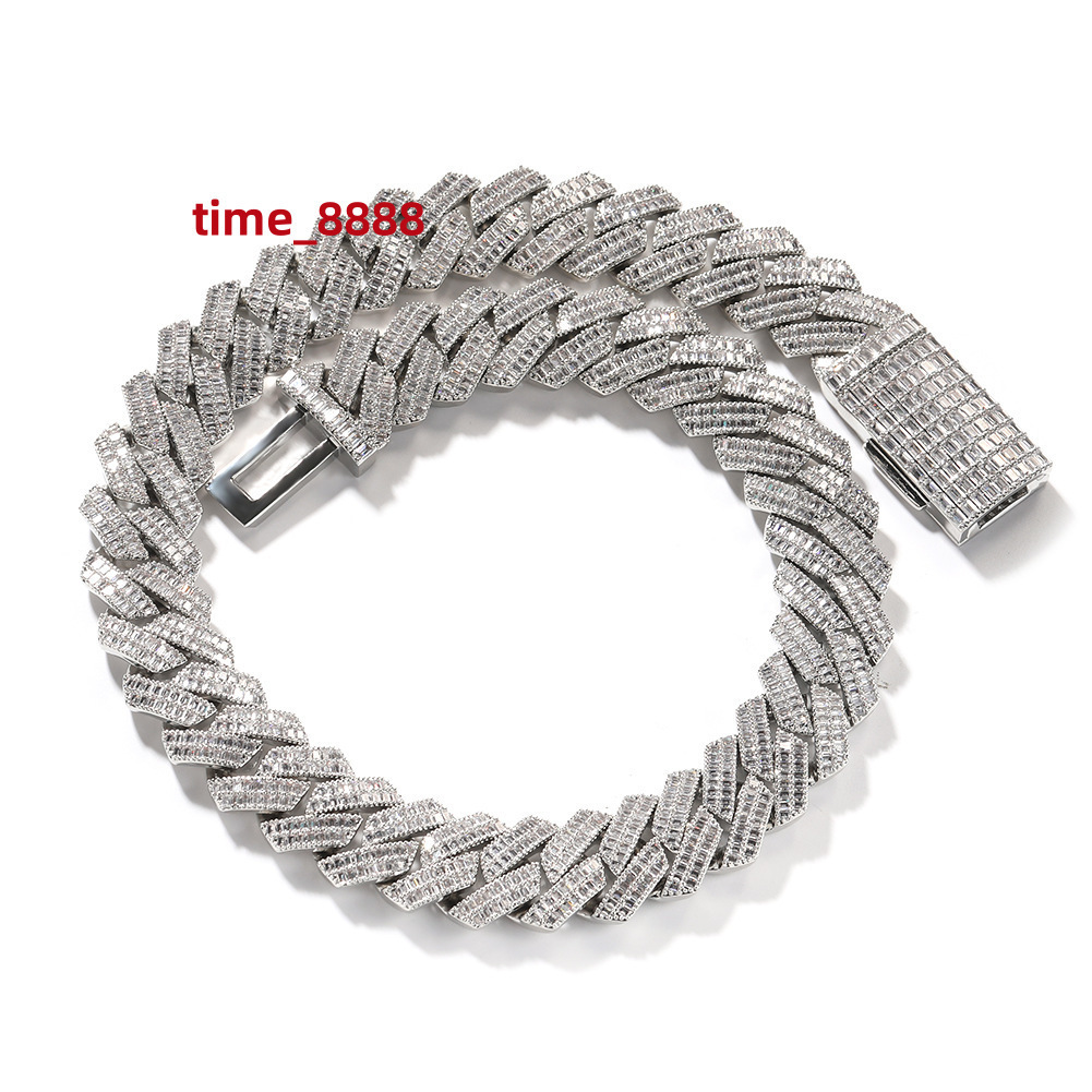24mm Gold Cuban Link Chain Necklace Double Row T-Bar Clasp Hip Hop Lab-Grown Diamonds Silver Moissanite for Men