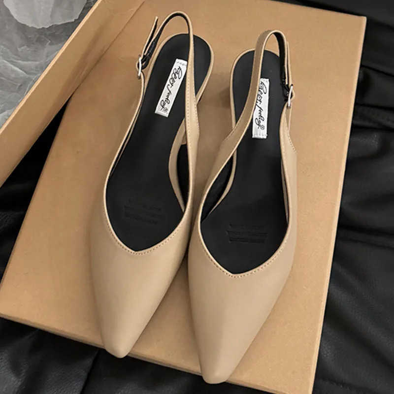 New Spring Slingback Sandals Wen High H Pumps Shoes Elegant Mes Pointed Toe Off Pumps Par Narrow Band Zapatos Mujer Z250326