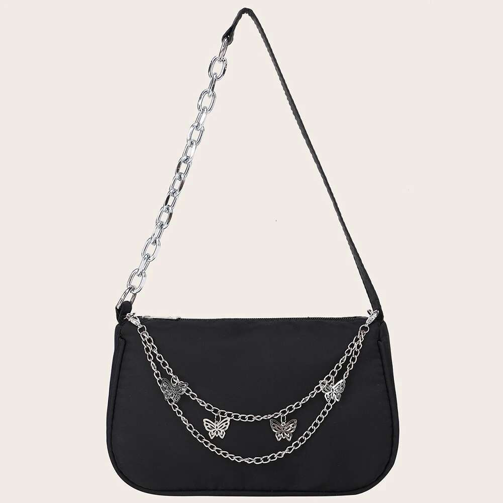 Female Black Nylon Underarm Bags Women Casual Butterfly Chain Shoulder Bag Ladies Japanese and Korean Style Small Handbags