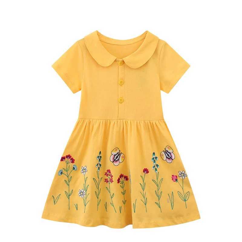 Jumping Meters 2-8T New Arrival Princess Girl Dress Collar Flower Embroidery Cute Birthday Children Frog Clothing Baby W250326