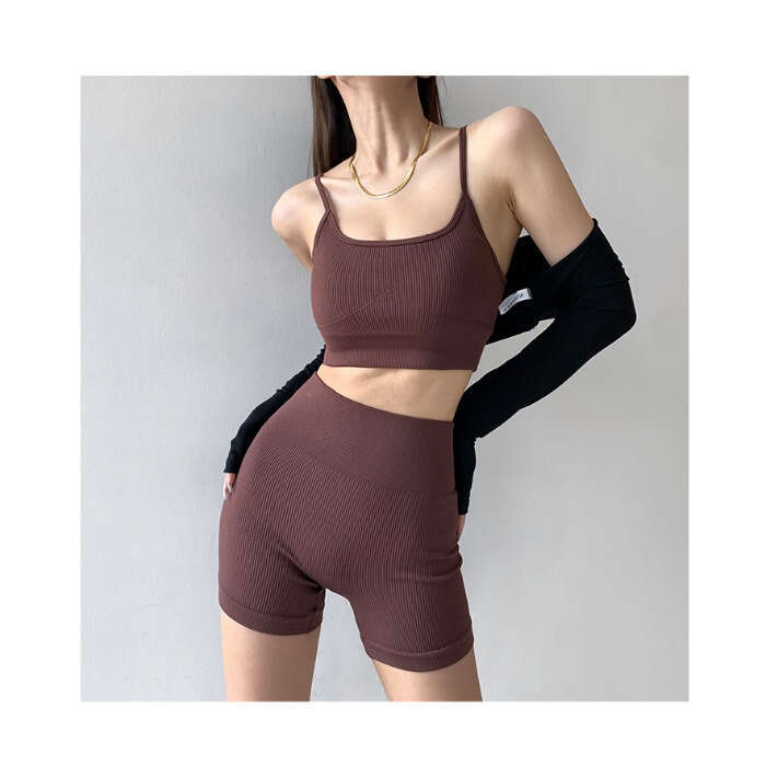 Seamless camisole vest casual sports shorts yoga fitness sexy spicy girl women's slimming suit