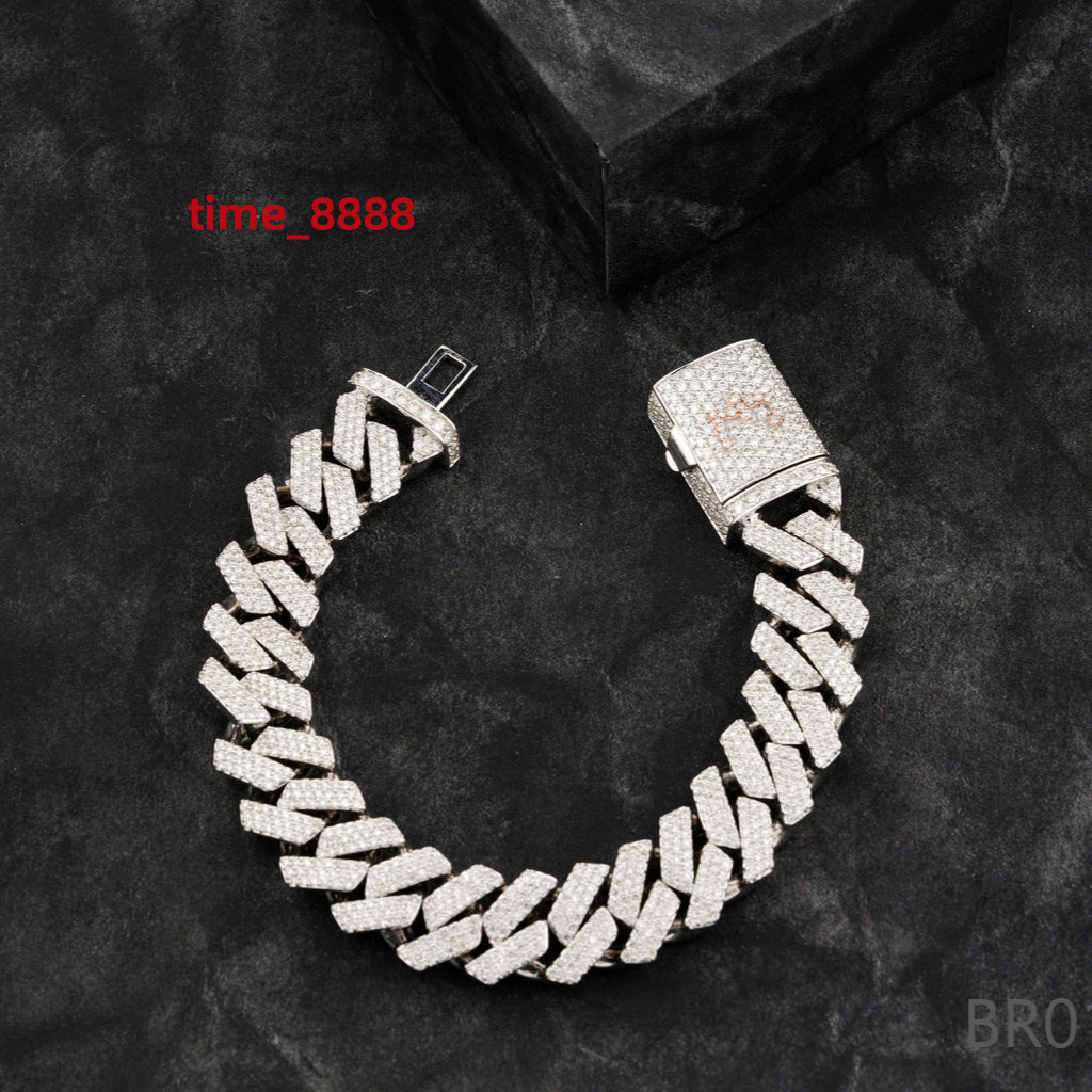 Two Row VVS Moissanite Cuban Link Chain Bracelet New Design Iced Out Moissanite Jewelry Diamond Main Stone for Gift From India