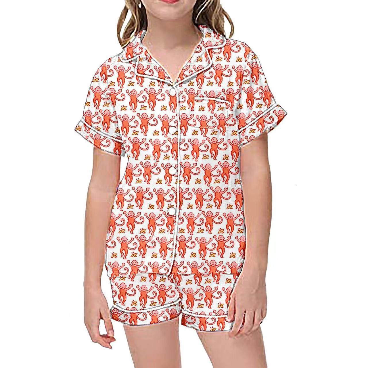 Summer monkey print set, temperament home, parent-child living suit, children's pajamas set