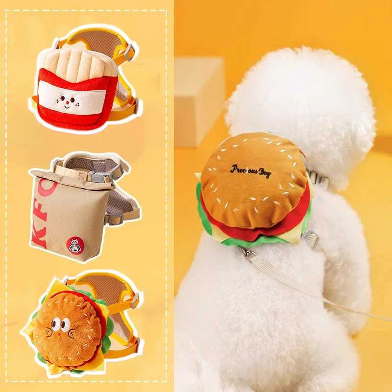 Burger Bag Dog Strap Set Outdoor Decoration Small and Medium sized Dog Cat Strap Durable Polyester Anti Loss Pet Accessories X250326