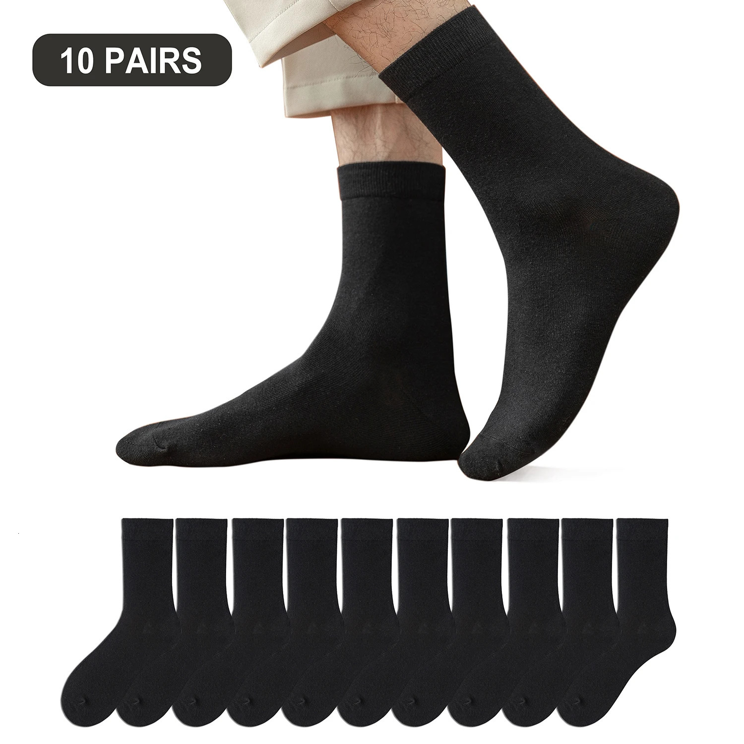 10 pairs of mens cotton socks style black business soft autumn white 250326
