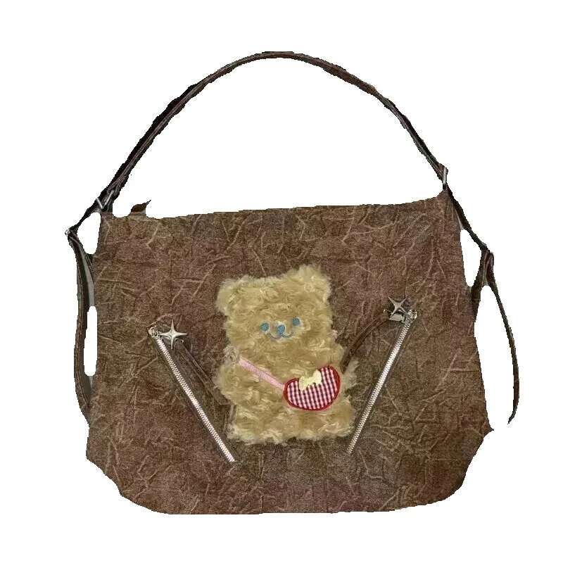 MBTI Y2k Vintage Shoulder For Women Cute Bear Pleated Fashion Casual Backpack Kawaii Original Large Capacity Ladies Tote Bag